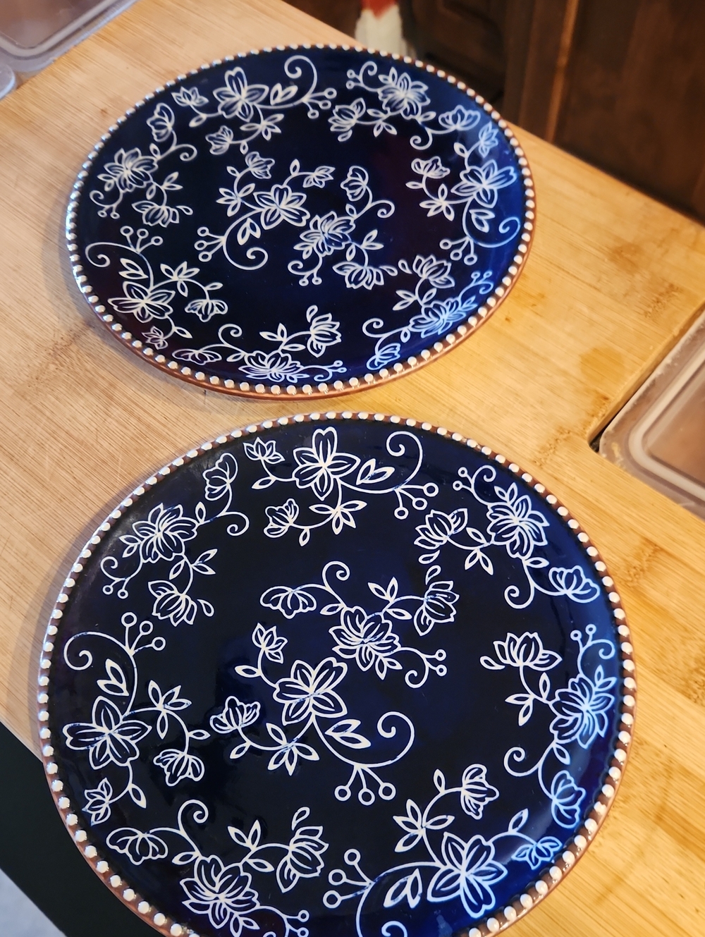 Temptations Navy and White Floral Ceramic Salad Plates - Set of 2